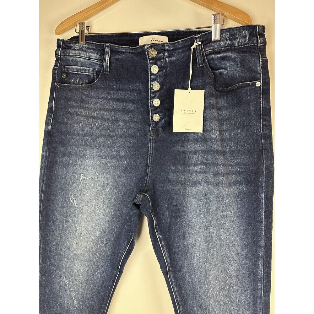 NWT KanCan High Rise Super Skinny Jeans Button Fly Dark Denim Plus Size 3XL - Picture 3 of 10